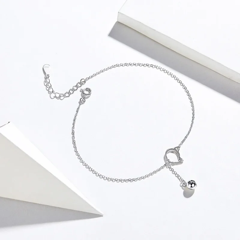 (image for) Silver Cute Kitten & Bell Anklet - SCT003 - View 4