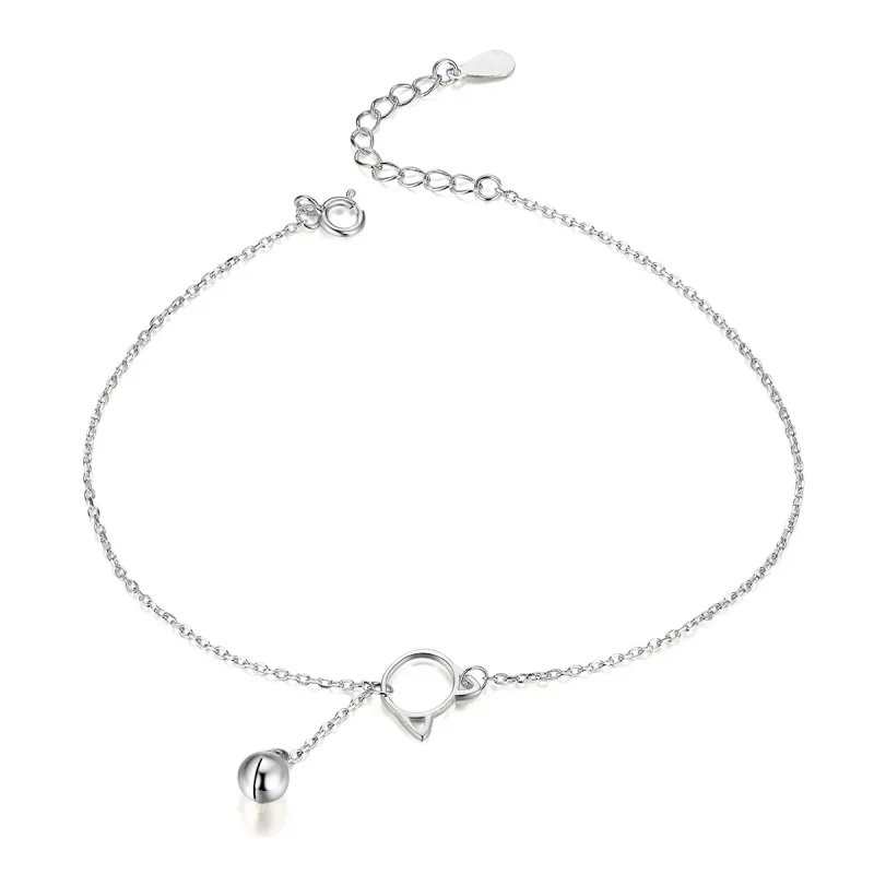 (image for) Silver Cute Kitten & Bell Anklet - SCT003