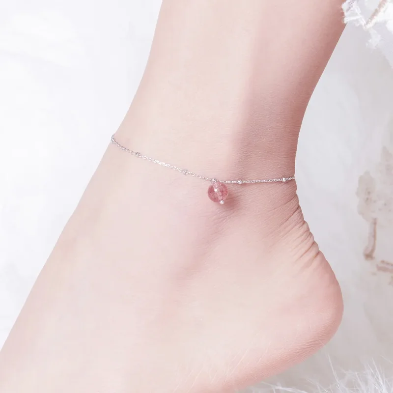 (image for) Silver Quartz Strawberry Anklet - SCT012 - View 3