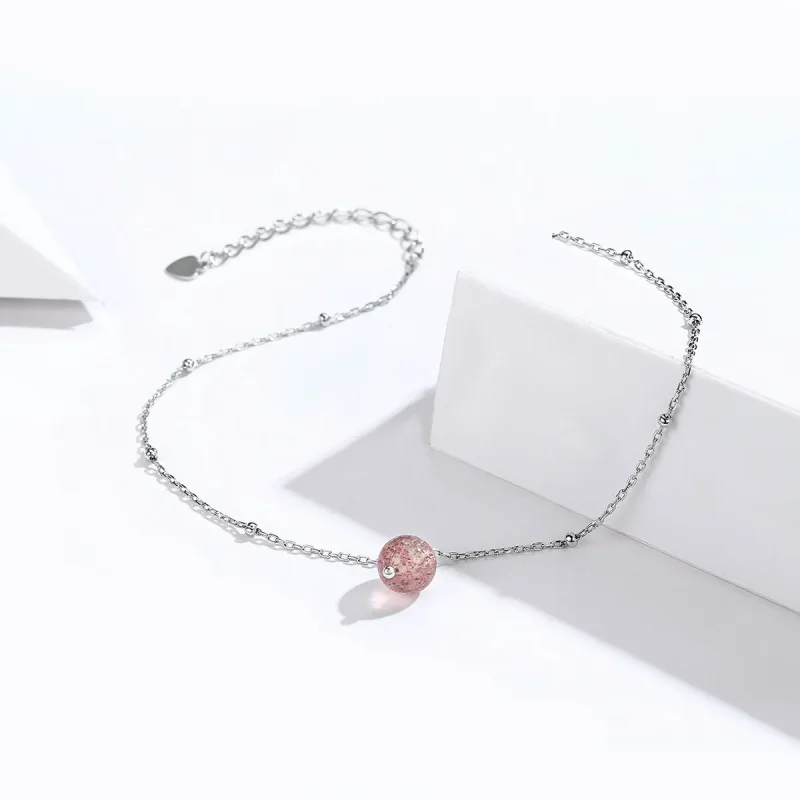 (image for) Silver Quartz Strawberry Anklet - SCT012 - View 4
