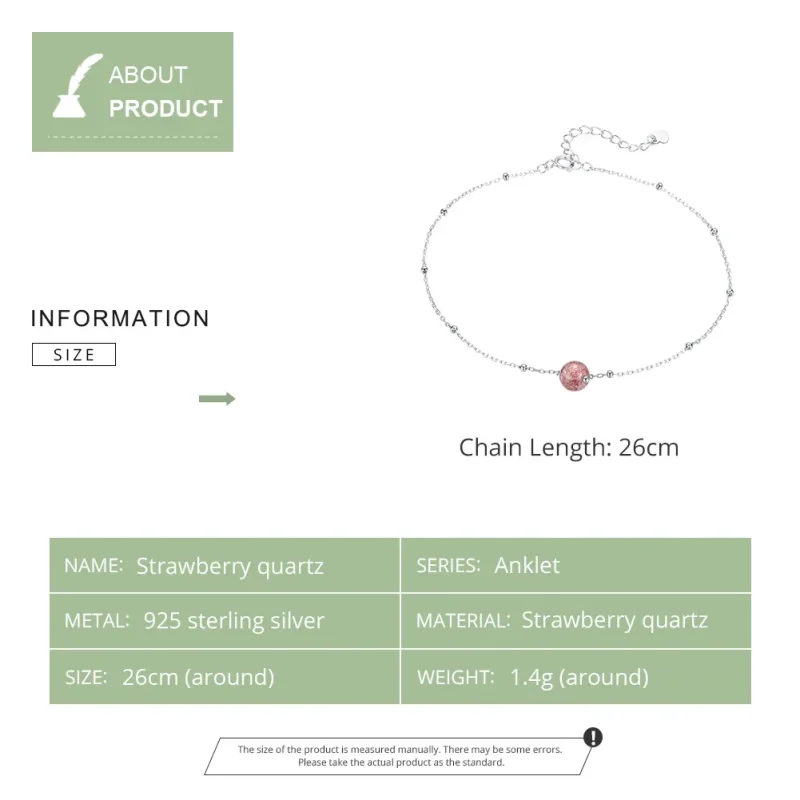 (image for) Silver Quartz Strawberry Anklet - SCT012 - View 5