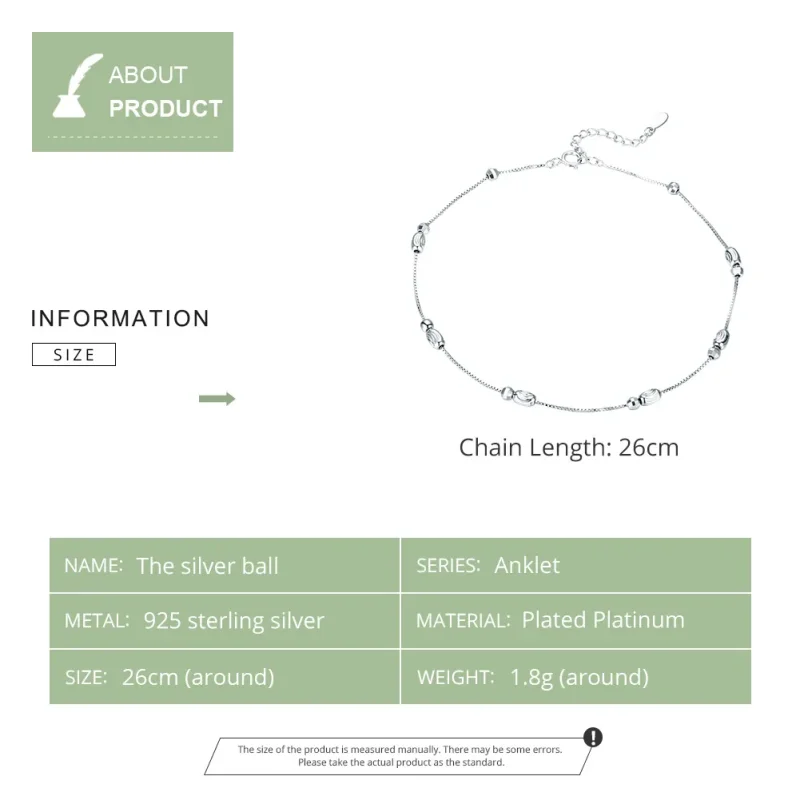 (image for) Silver Small Round Beads Anklet - SCT010 - View 5