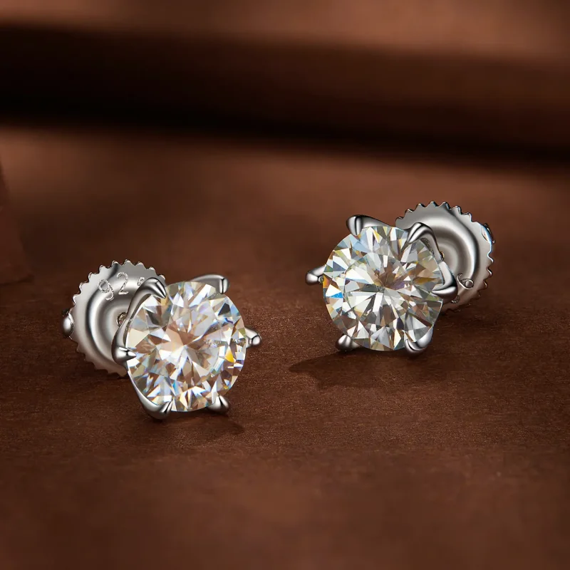 (image for) Pandora Style 1 Carat Moissanite Stud Earrings - MSE021-S - View 3