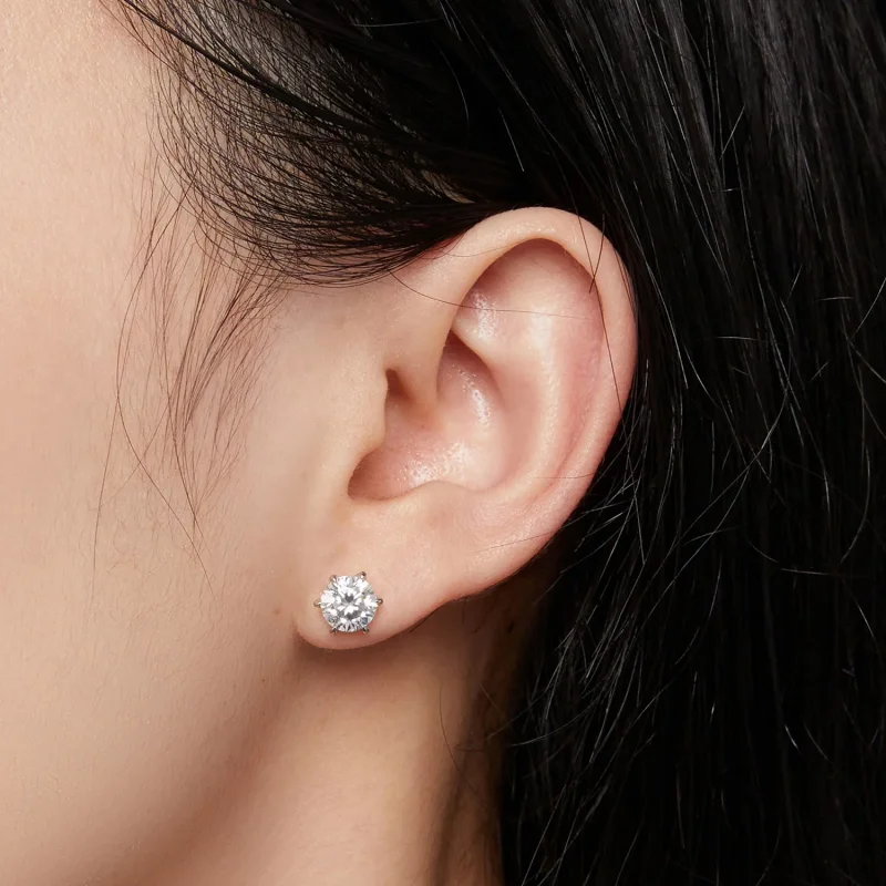 (image for) Pandora Style 1 Carat Moissanite Stud Earrings - MSE021-S - View 4