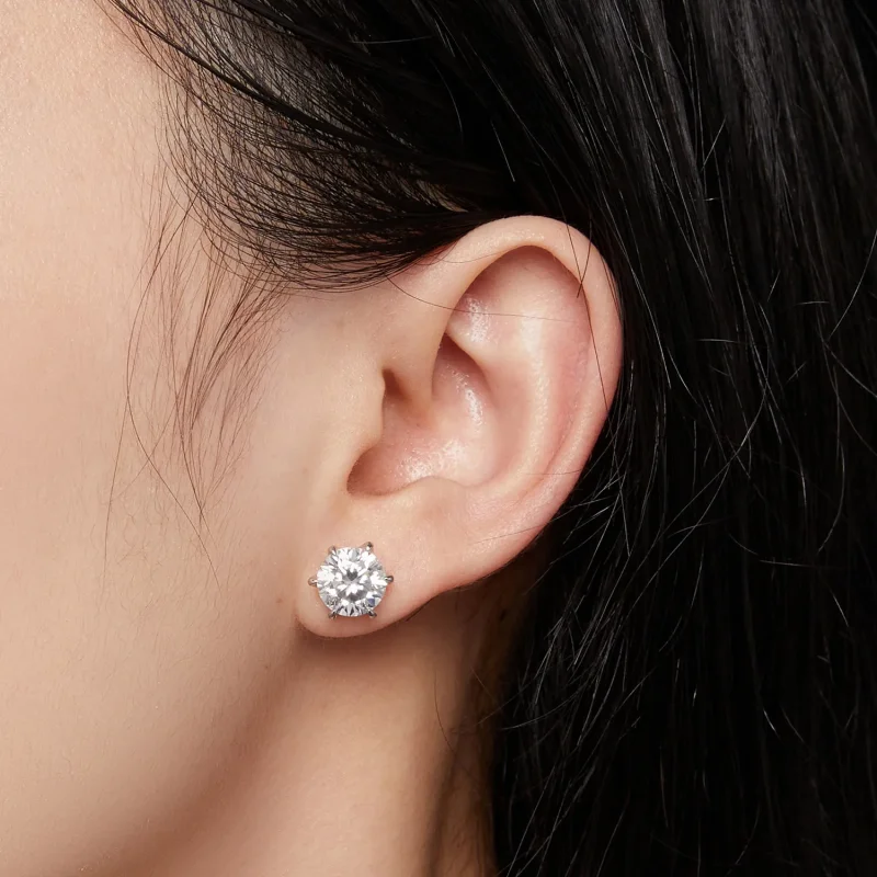 (image for) Pandora Style 2 Carat Moissanite Stud Earrings - MSE021-L - View 4