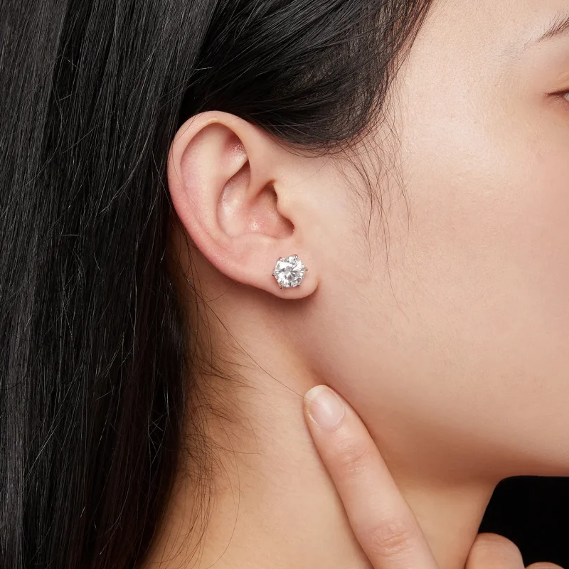 (image for) Pandora Style 2 Carat Moissanite Stud Earrings - MSE021-L - View 6