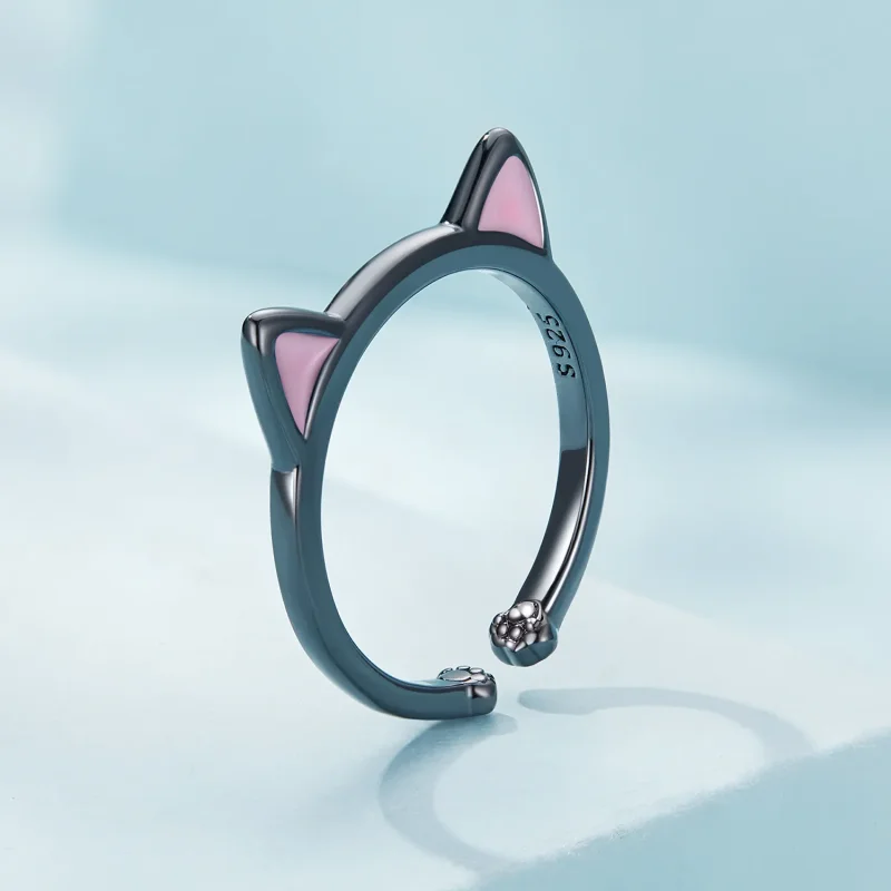 (image for) Pandora Style Black Cat Ears Open Ring - SCR922 - View 2