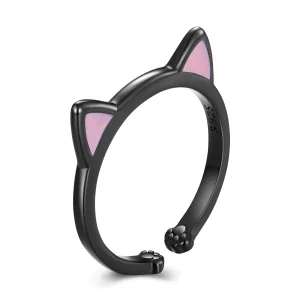 (image for) Pandora Style Black Cat Ears Open Ring - SCR922