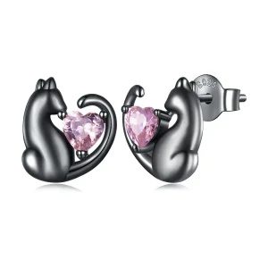 (image for) Pandora Style Black Cat Stud Earrings - SCE1591-D