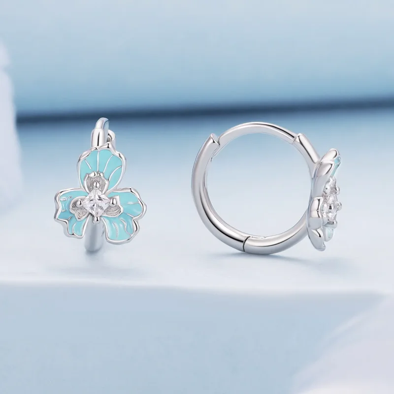 (image for) Pandora Style Blue Iris Hoops Earrings - BSE843 - View 2