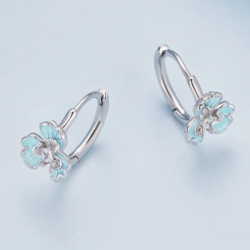 (image for) Pandora Style Blue Iris Hoops Earrings - BSE843 - View 3