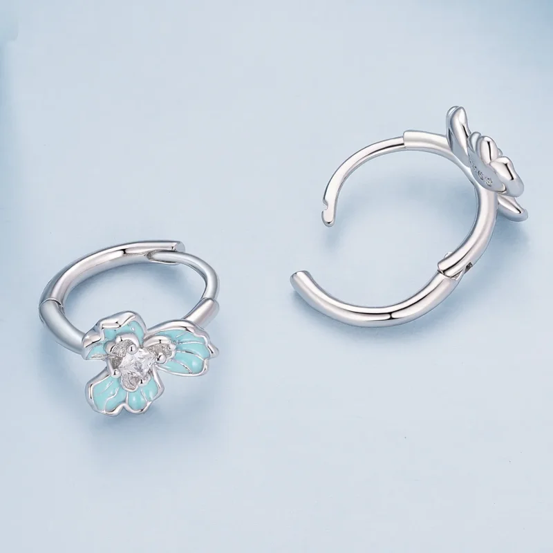(image for) Pandora Style Blue Iris Hoops Earrings - BSE843 - View 4