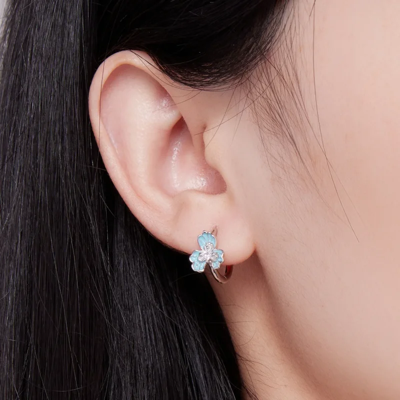 (image for) Pandora Style Blue Iris Hoops Earrings - BSE843 - View 5