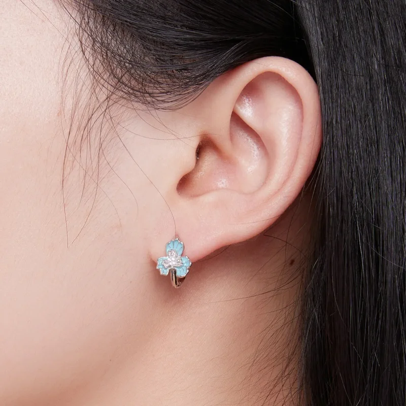 (image for) Pandora Style Blue Iris Hoops Earrings - BSE843 - View 7