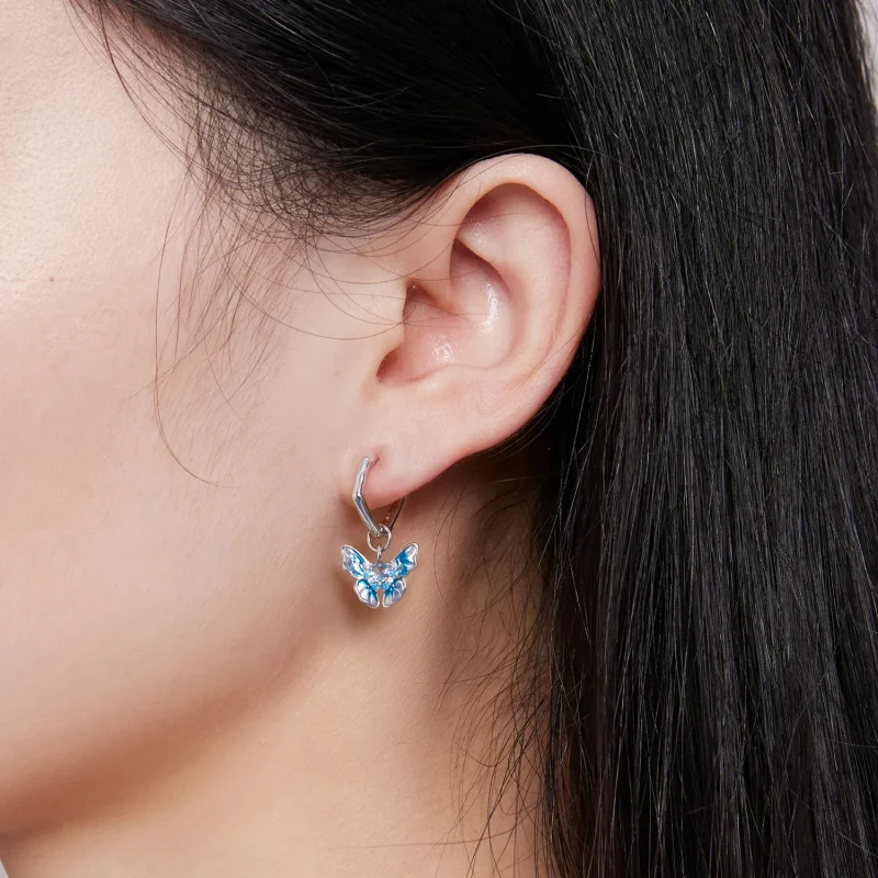 (image for) Pandora Style Butterfly Hoops Earrings - BSE845 - View 7