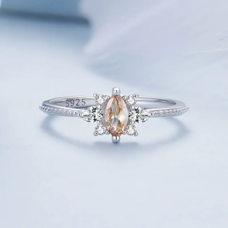 (image for) Pandora Style Champagne Center Stone Ring - BSR437 - View 3