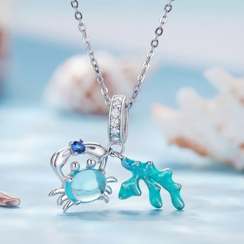 (image for) Pandora Style Crab Seaweed Pendant Charm - SCC2505 - View 2