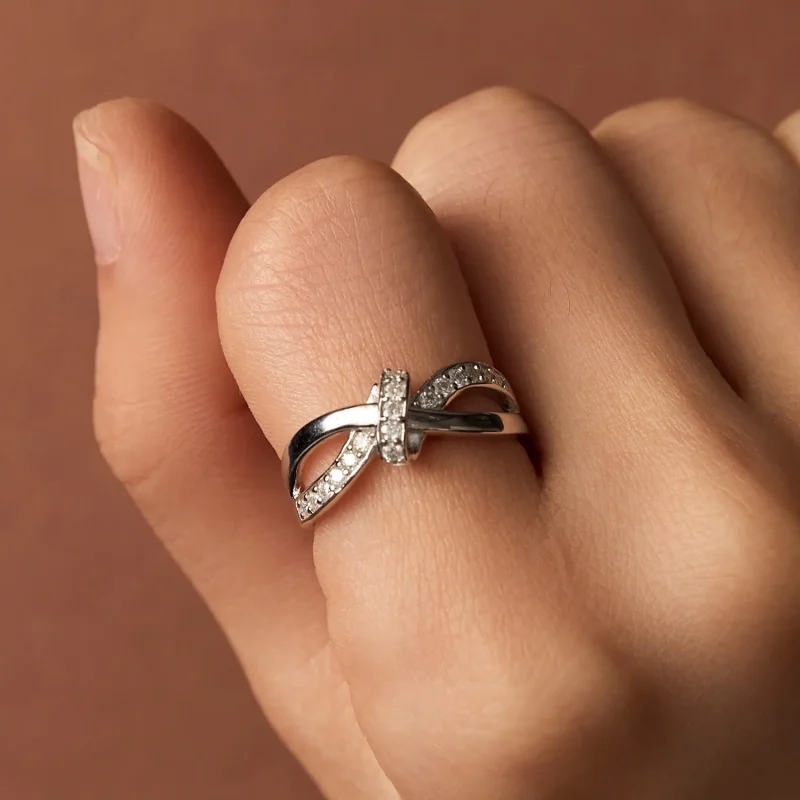 (image for) Pandora Style Cross Wound Moissanite Ring - MSR031 - View 7