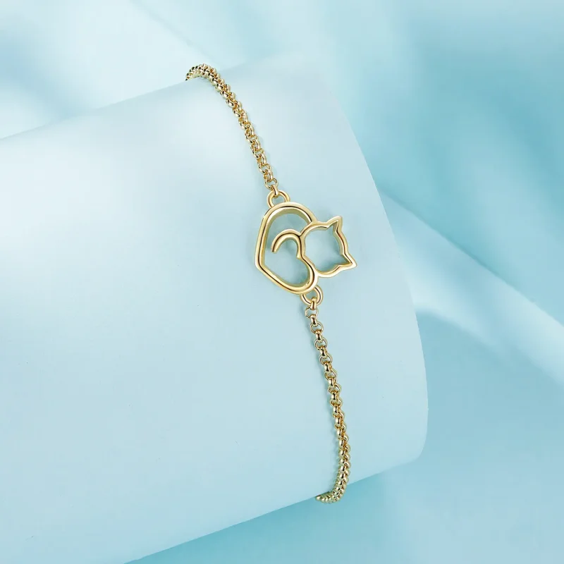 (image for) Pandora Style Cute Cat Gold Plated Bracelet - SCB102-B - View 2