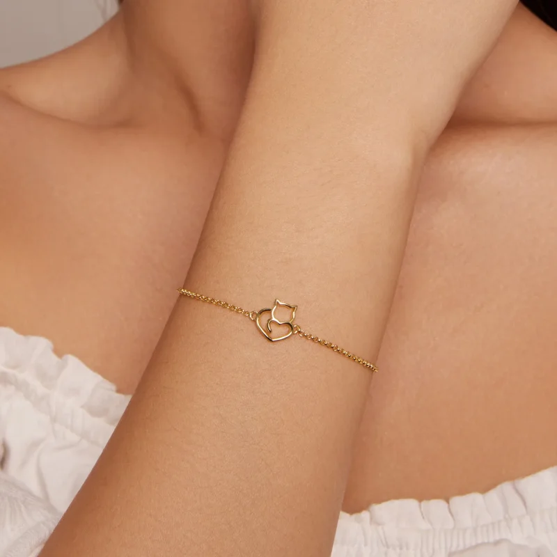 (image for) Pandora Style Cute Cat Gold Plated Bracelet - SCB102-B - View 4