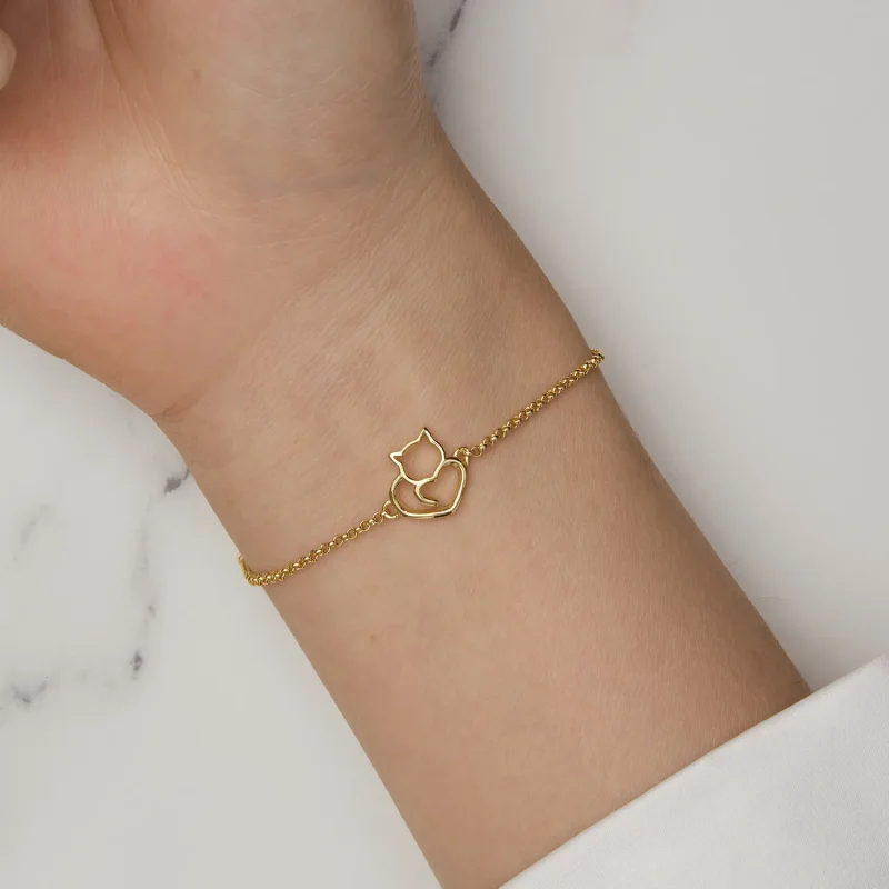 (image for) Pandora Style Cute Cat Gold Plated Bracelet - SCB102-B - View 6