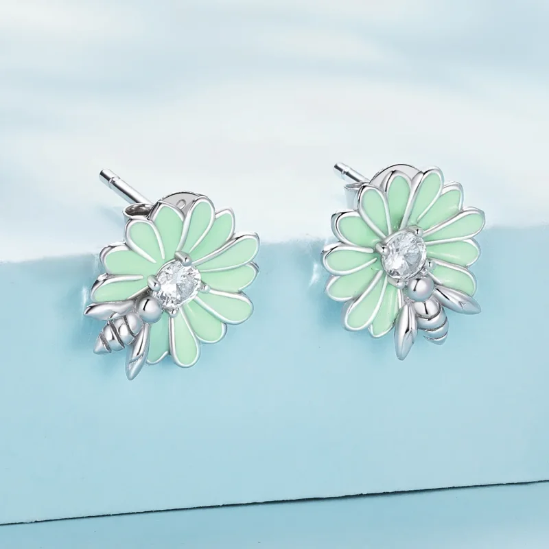 (image for) Pandora Style Daisy Bee Stud Earrings - SCE1598 - View 2