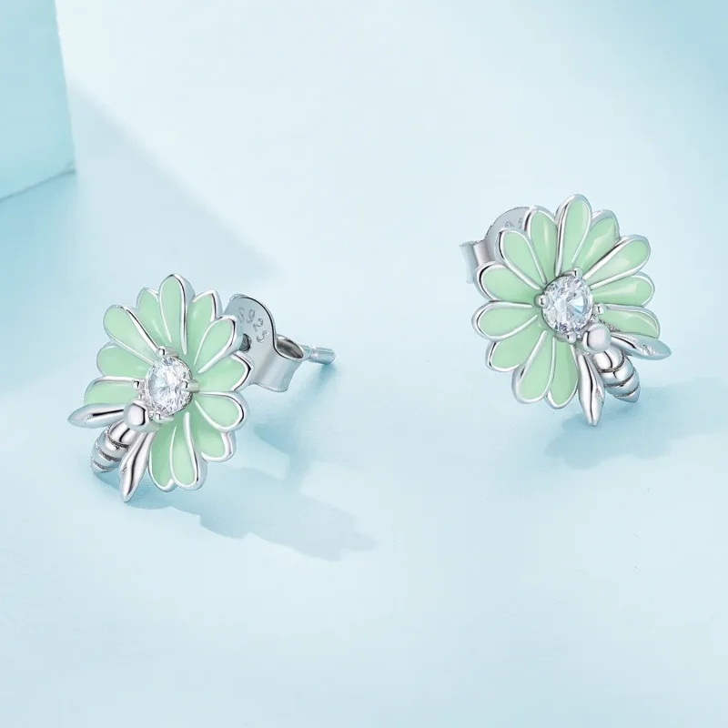 (image for) Pandora Style Daisy Bee Stud Earrings - SCE1598 - View 4