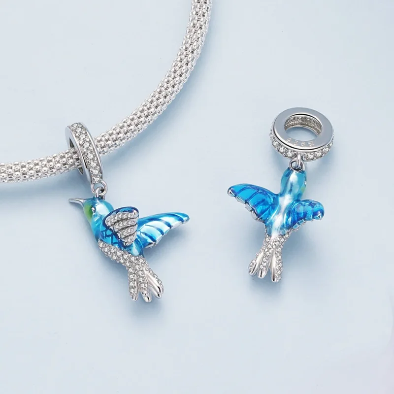 (image for) Pandora Style Delicate Kingfisher Pendant Charm - BSC858 - View 4