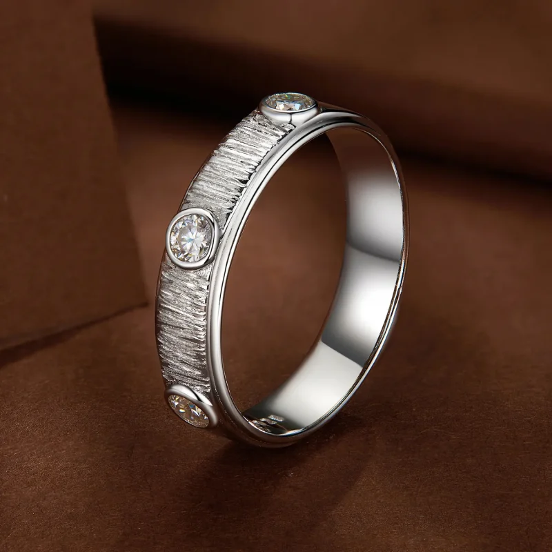 (image for) Pandora Style Delicate Moissanite Band Ring For Man - MSR032 - View 2