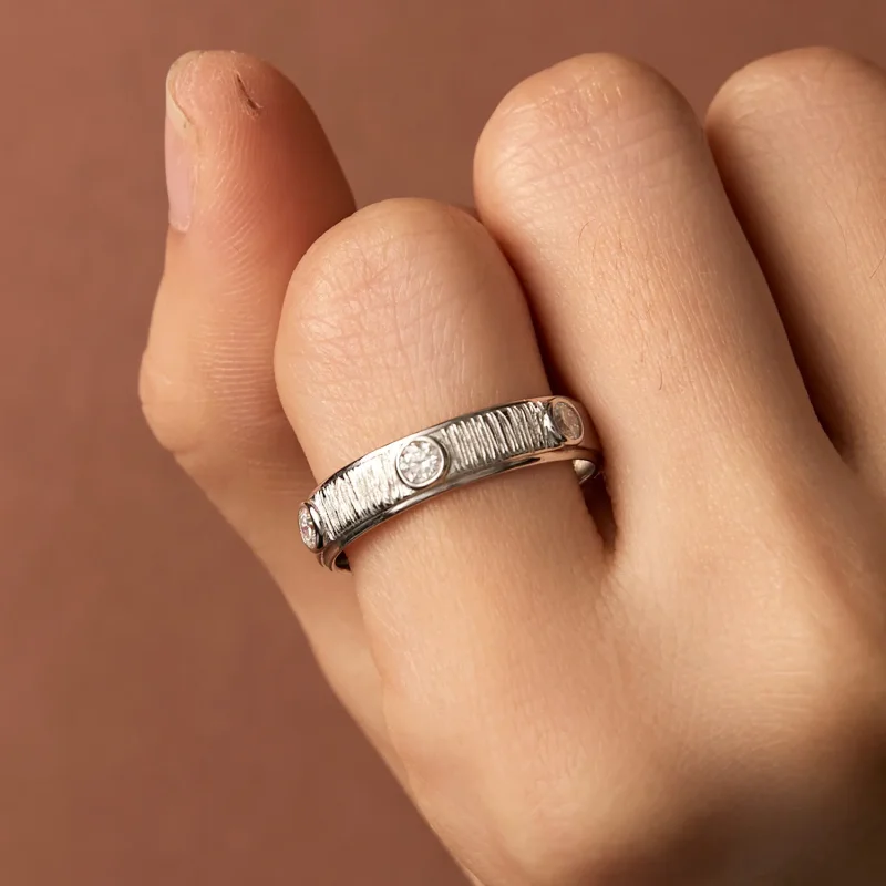 (image for) Pandora Style Delicate Moissanite Band Ring For Man - MSR032 - View 7