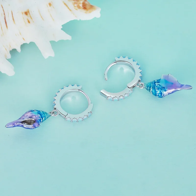 (image for) Pandora Style Dream Conch Hoops Earrings - BSE841 - View 4