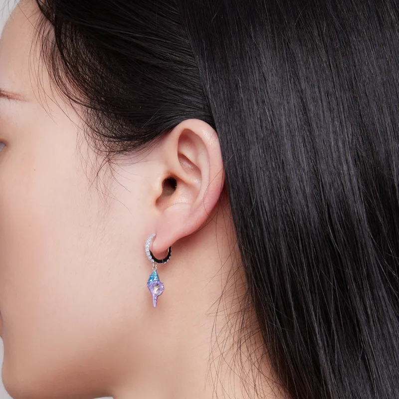 (image for) Pandora Style Dream Conch Hoops Earrings - BSE841 - View 5