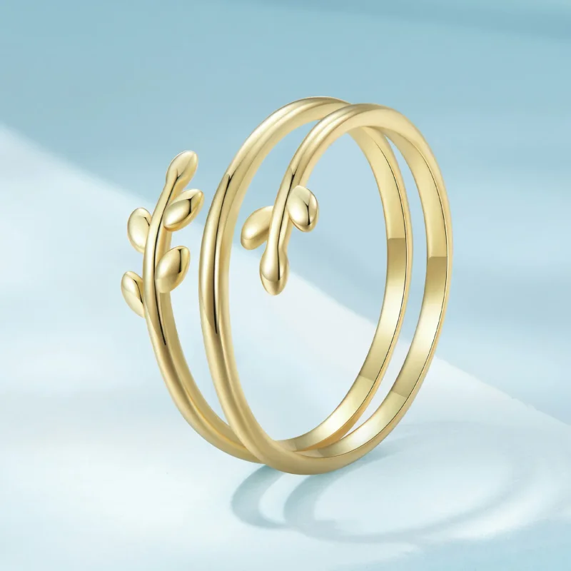 (image for) Pandora Style Gold Plated Circles Of Leaves Open Ring - SCR755-B - View 2