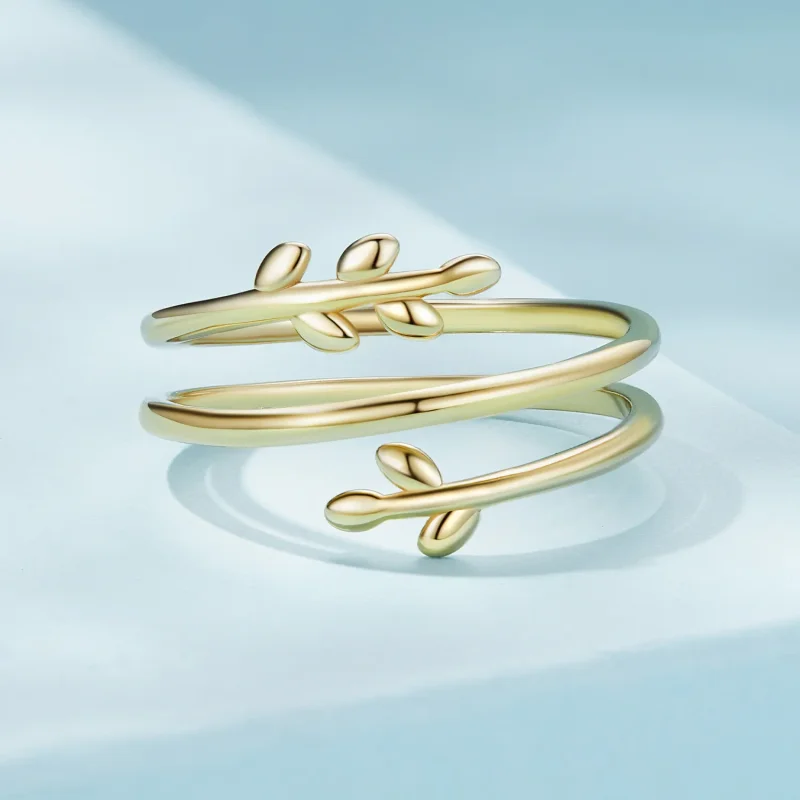 (image for) Pandora Style Gold Plated Circles Of Leaves Open Ring - SCR755-B - View 3