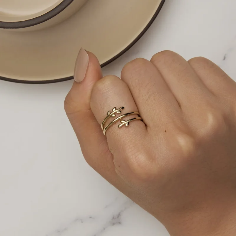 (image for) Pandora Style Gold Plated Circles Of Leaves Open Ring - SCR755-B - View 5