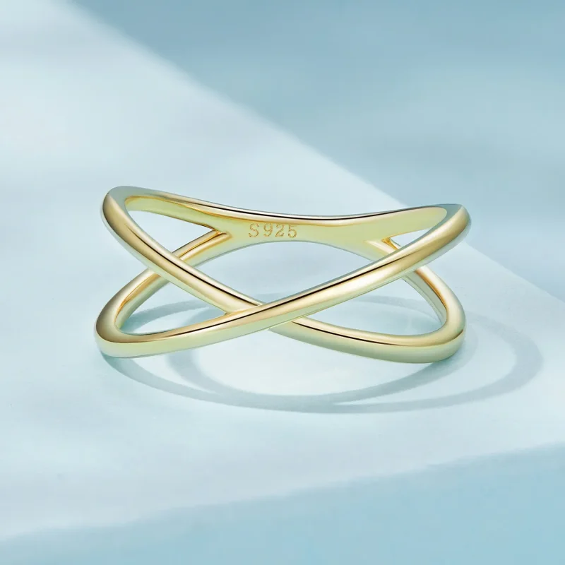 (image for) Pandora Style Gold Plated Crossover Ring - SCR543-B - View 3