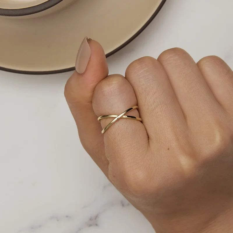 (image for) Pandora Style Gold Plated Crossover Ring - SCR543-B - View 6