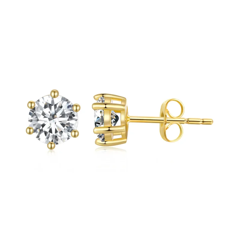 (image for) Pandora Style Gold Plated Shiny Zircon Stud Earrings - BSE615-5B