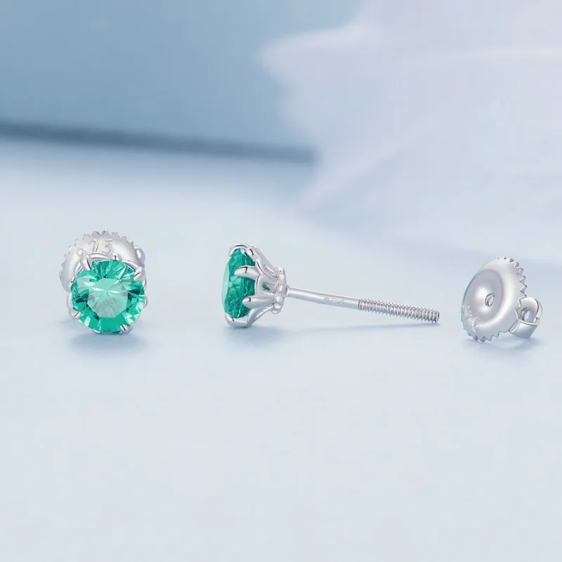 (image for) Pandora Style Green Nano Stud Earrings - BSE831-GN - View 3