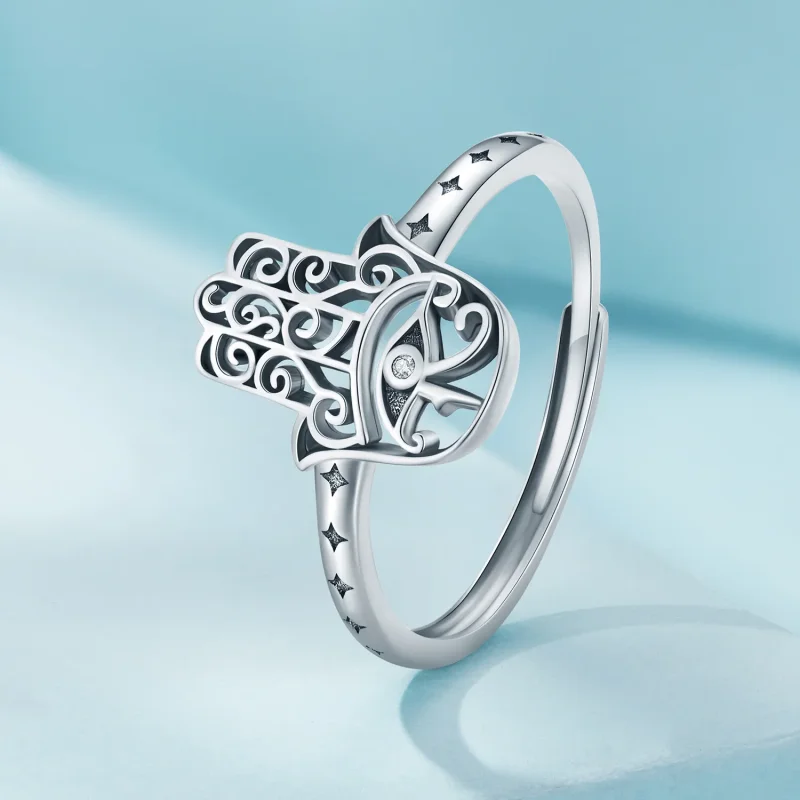 (image for) Pandora Style Hand Of Fatima Open Ring - SCR938 - View 2
