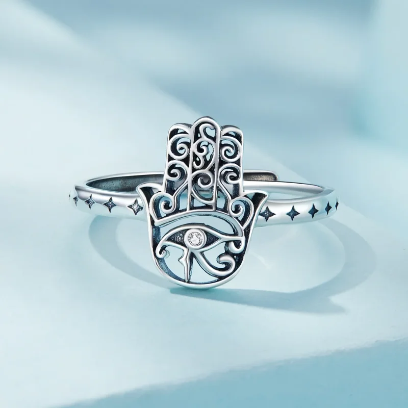 (image for) Pandora Style Hand Of Fatima Open Ring - SCR938 - View 3