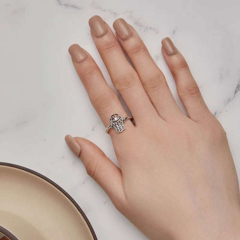 (image for) Pandora Style Hand Of Fatima Open Ring - SCR938 - View 5