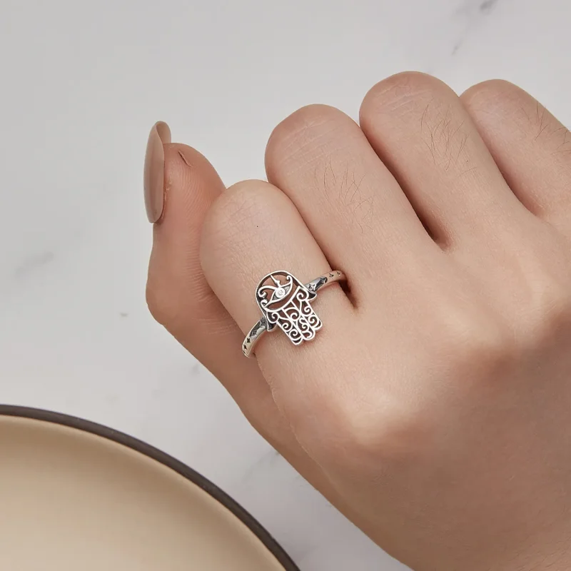(image for) Pandora Style Hand Of Fatima Open Ring - SCR938 - View 6