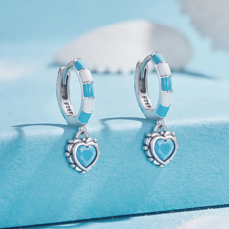 (image for) Pandora Style Heart-Shaped Hoops Earrings - SCE1594 - View 2