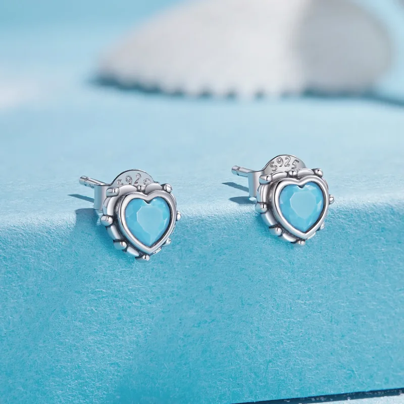 (image for) Pandora Style Heart-Shaped Stud Earrings - SCE1592 - View 2