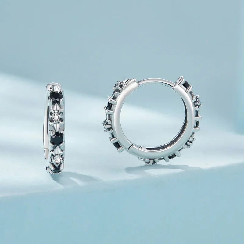 (image for) Pandora Style Iris Hoops Earrings - SCE1605-BK - View 2