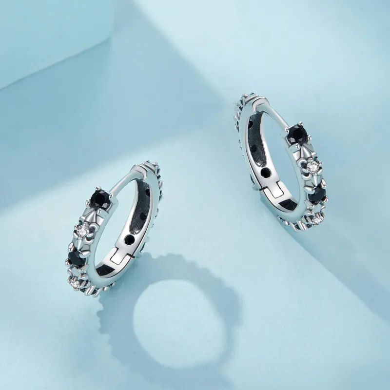 (image for) Pandora Style Iris Hoops Earrings - SCE1605-BK - View 3