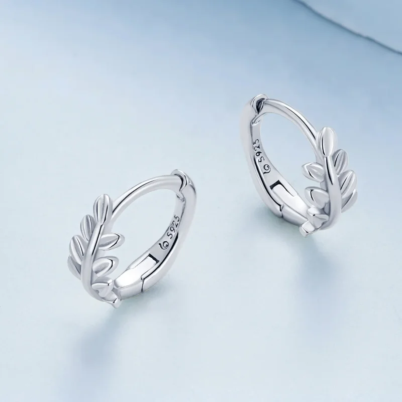 (image for) Pandora Style Leaves Hoops Earrings - BSE500-A - View 3