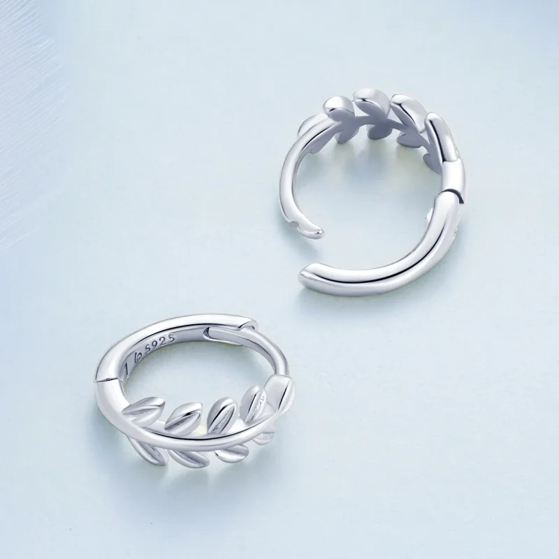 (image for) Pandora Style Leaves Hoops Earrings - BSE500-A - View 4