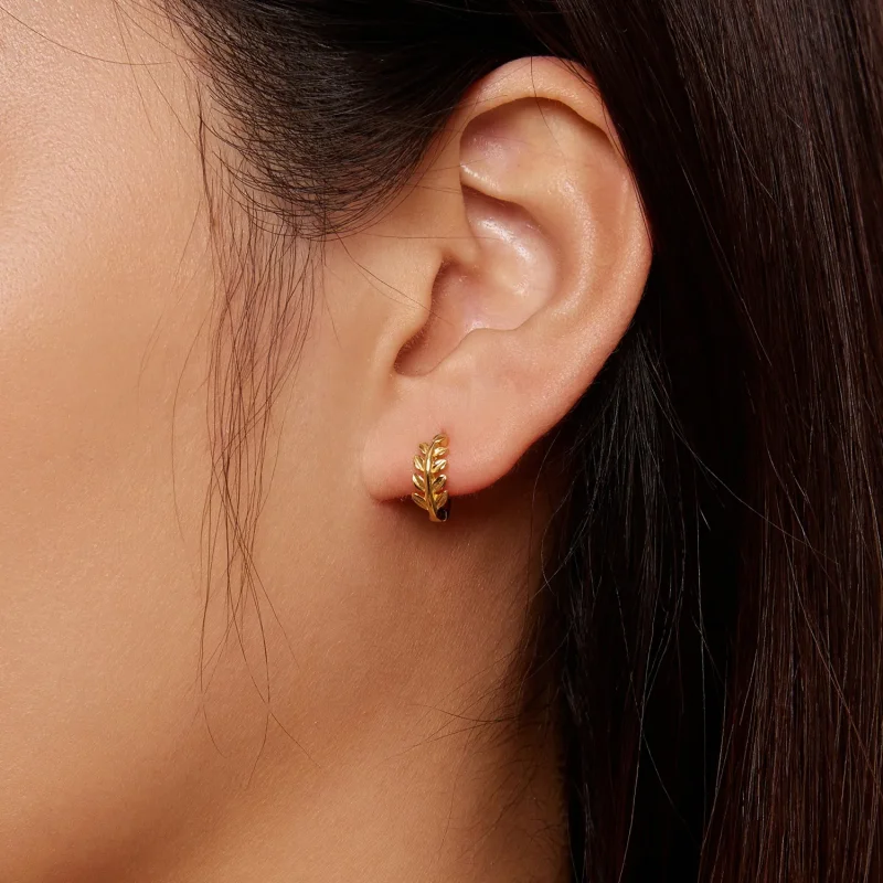 (image for) Pandora Style Leaves Hoops Earrings - BSE500-B - View 6